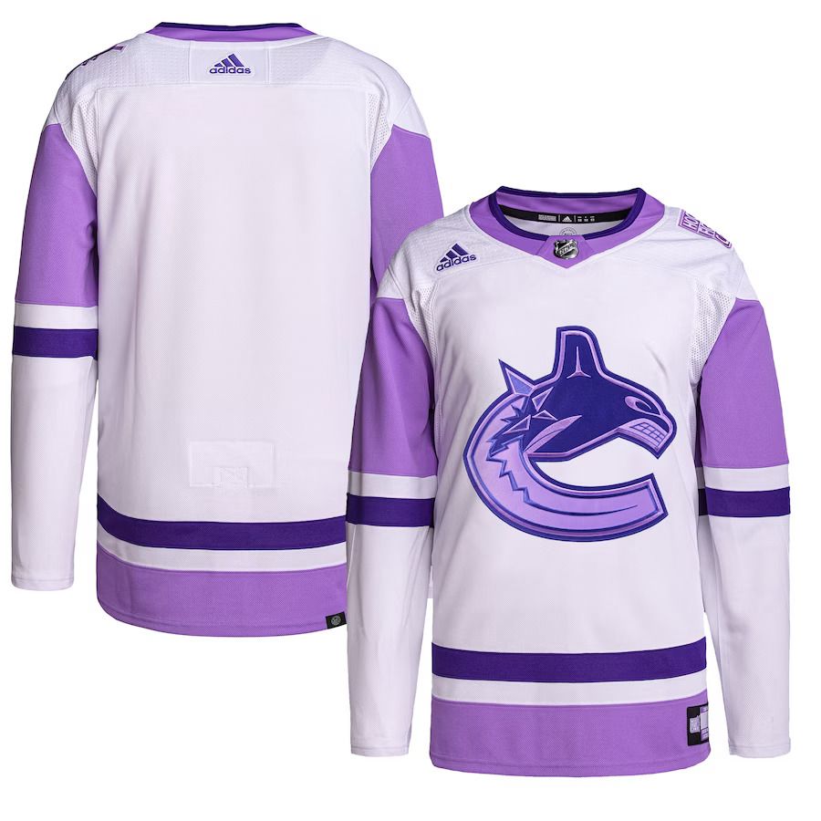 Men Vancouver Canucks adidas White Purple Hockey Fights Cancer Primegreen Authentic Blank Practice NHL Jersey->customized nhl jersey->Custom Jersey